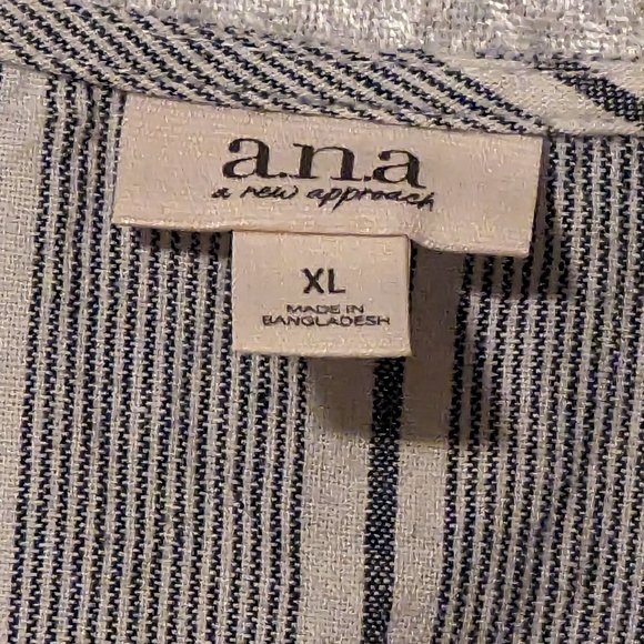 ANA Poplin V-neck Striped Blouse with Puffed Sleeves NWOT - Picture 4 of 10